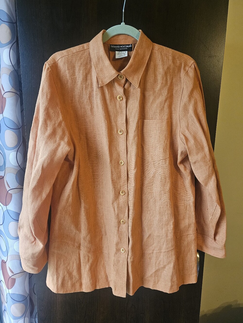 Bernard Holtzman Orange Button-Front Linen Shirt Size 12